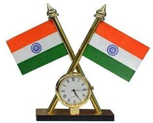 DECTEMS Flag with Quartz Clock for Office and Study Table Rectangle Car Dashboard Flag