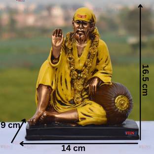 welno international Yellow Antique Sai Baba, Statue Sai baba Idol, Sai Baba Murti Decorative Showpiece  -  17 cm