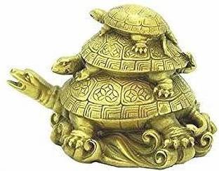 KHATU SHYAM ENTERPRISES Isvari Fengshui vastu Triple Tortoise idol( Polyresin,Gold) Decorative Showpiece  -  6 cm