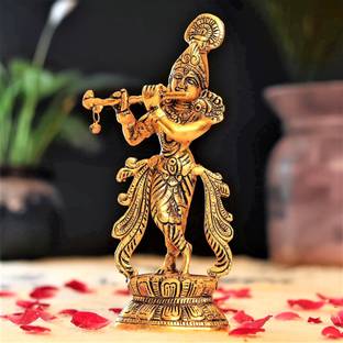 KridayKraft Lord Krishna Metal Statue,Krishna Murti Playing Flute for Puja Room & Decor your Home,Office & Gift Your Relatives on Diwali,Wedding,Birthday,Gift Article,Return gift... Decorative Showpiece  -  23 cm