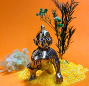 Ria Brass Laddu Gopal/Bal Gopal | Baby Krishna Idol Murti for Janmashtami Puja Gift Decorative Showpiece  -  7.62 cm