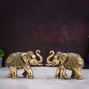 shyam antique creation Set of 2 Pc Trunk Up Elephant Sculpture Elephant Statue Hathi Figurine for Home Decorative Showpiece  -  10.16 cm