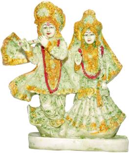 DEVJISON Beautiful Design Work Iskcon Radha Krishna Statue Pooja Temple Radha Krishna Decorative Showpiece  -  20.5 cm