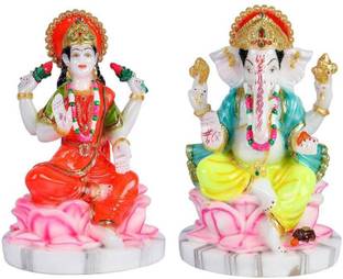 krishnagallery1 clr Laxmi Ganesh Statue Murti Marble Finish Laxmi ganesh Idol , Decorative Showpiece  -  23 cm