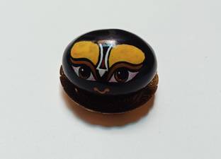 MAA KAILA POOJAN BHANDRA ISKCON Painted Shaligram Stone with Pure Brass plate Decorative Showpiece  -  5 cm