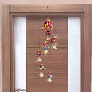 Pink Sky Home Decor Rajasthani Painting Design 7 Bells Wind Chime for Indoor and Outdoor Decorative Showpiece  -  15 cm