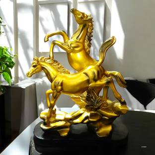 D K MART Two Running Horses Statue For Home or Office Decor Gift Item and Vastu Decorative Showpiece  -  27 cm