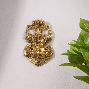 gellon Narsingh Face In Aluminium Metal Wall Hanging For Home Decor In Gold Finish Decorative Showpiece  -  16 cm