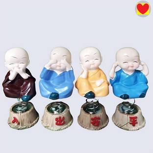 BZILO Decorative Set of 4 Handcrafted Resin Spring Buddha Monk Statues Car Decor H51 Decorative Showpiece  -  4 cm