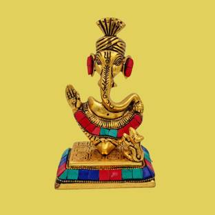 Anshika International Brass Metal Stone Mouse Ganesh Ji Statue Decorative Showpiece  -  16.51 cm