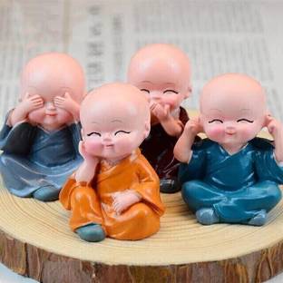 Manthan Baby Monk Buddha Set Of 4 Statue for Home Office Car Dashboard Decorative Showpiece  -  4 cm