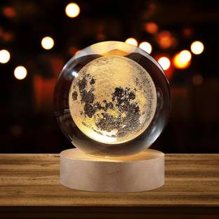 Gopz Galaxy Crystal Ball Lamp, 3D Moon Model, LED Colors, Remote Control Decorative Showpiece  -  6 cm