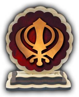 ART END Wooden Car Dashboard Idols Photo Sikh Khanda -2 Decorative Showpiece  -  8 cm