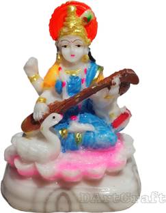 DArtCraft Maa Saraswati ji Ki Murti |Goddess Maa Saraswati Statue | Home Décor Spiritual Puja Vastu Showpiece Figurine - Religious Murti Pooja Gift Item | Divine Gifts Maa Saraswati White Marble Statue (LxWxH 7X5X9 CM ) Decorative Showpiece  -  9 cm