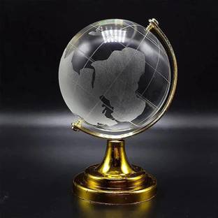 MSTRADERS Feng Shui Crystal Globe with Golden Stand for Positive Energy & Prosperity Decorative Showpiece  -  3 cm