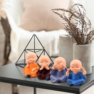 UNYSHOPPE Coloroflife - Resin Buddha Monk Statues, Small, Multicolour, Set of 4 Decorative Showpiece  -  6 cm