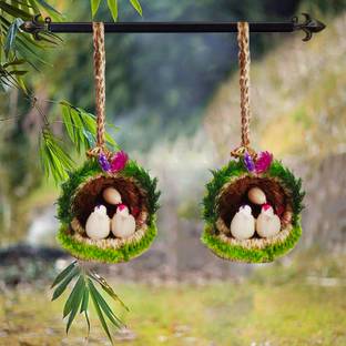 The Shine Store Artificial Birds Nest Hanging Made of Natural Grass Bird Home Decor Pack of 2 Decorative Showpiece  -  26 cm