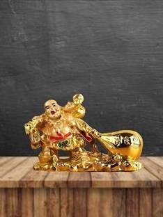 Divine Creations Feng Shui Laughing Buddha with Money Potli for Health & Good Luck to your Home Decorative Showpiece  -  7.62 cm