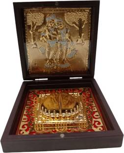 BRASS BLESSING Gold Plated RADHA KRISHNA Small Pocket Temple - an Unique Collection (1847) Decorative Showpiece  -  4 cm