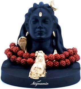 Signamio Lord god Mahadev Bholenath Shivji Adiyogi Shiva Statue Idol Murti with Nandi Decorative Showpiece  -  7 cm