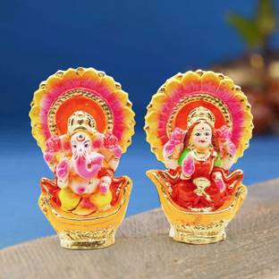 Puja N Pujari Clay Laxmi Ganesh Ji Golu Dolls for Diwali Puja Eco Friendly Pair for Diwali Decorative Showpiece  -  15 cm
