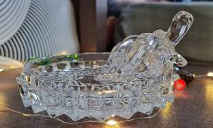 DesiDecor Crystal Turtle Tortoise with Plate for Good Luck Vastu Feng Shui Decorative Showpiece  -  13 cm