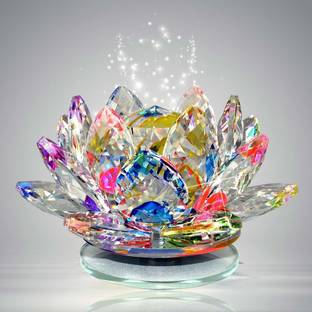 PURZARI Crystal Glass Lotus Statue for Health Wealth Good Luck & Decorative Showpiece Decorative Showpiece  -  10 cm