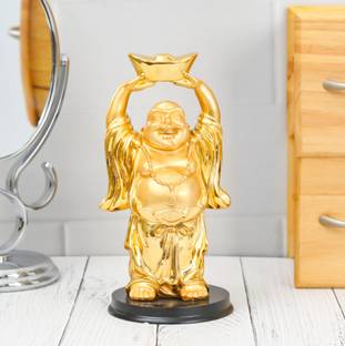 The Procure Store Standing Laughing Buddha Sculpture Artifacts- Golden Decorative Showpiece  -  20 cm