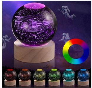 Verilux 3D Solar System Crystal Ball LED Night Light Art Decor Decorative Showpiece  -  6 cm