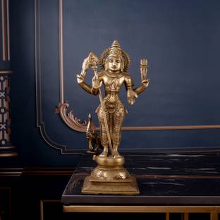 jy Kartikeya ( Murugan ) God Idol | Brass | Yellow Colour - 32 cm Decorative Showpiece  -  32 cm