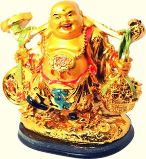 Luxe Mart Vastu / Feng Shui / Laughing Buddha With Money Coins For Wealth, Success and Achievement, Good Luck & Prosperity Idol + The First In India Who, What, When? (English, Paperback) Decorative Showpiece  -  12 cm