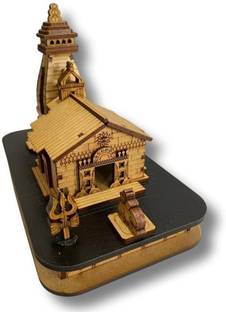 A & S VENTURES Big Kedarnath Wooden Temple Miniature For Temple, Car Dashboard Decorative Showpiece  -  13 cm