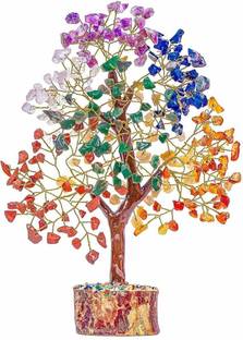 NAVIBHA Seven Chakra Crystal Gemstone Bonsai Money Tree Golden Wire 300 Beads Figurine Decorative Showpiece  -  27.8 cm