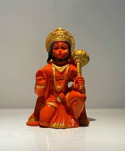 Kitchen Hub Hanuman Ji Ki Murti Lord Balaji Bajrangbali With Gada For Temple Car Dashboard Decorative Showpiece  -  9 cm