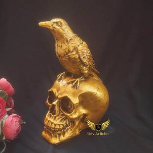 Shiv Articles Raven On Skull Halloween Decoration Sculpture - Gothic Crow On Skull Statue Decorative Showpiece  -  20 cm