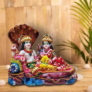SriMaa Ventures Bhagwan Vishnu with Laxmi ji Sitting On Sheshnag for Home Temple Gift Festivals Decorative Showpiece  -  17 cm