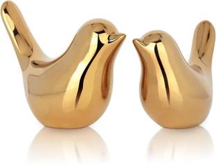 MIRVA Golden Birds Figurine 2 Pcs Set Blessing Birds For Home Decor- Decorative Birds Decorative Showpiece  -  12 cm