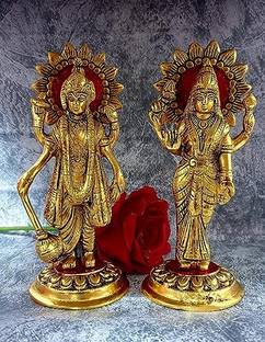 welno international Laxmi Narayan Metal Statue,Laxmi Murti for Pooja, Lord Vishnu Statue Decorative Showpiece  -  18 cm