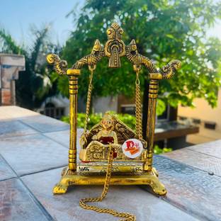 sanskaari Kanha ji I Bal Gopal Jhula Metal | Laddu Gopal with Metal Solid Jhula Swing डेकोरेटिव शोपीस  -  18 cm