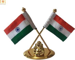 hr enterprises [Double Flag(Ganesh],National Flag of India,Khadi Flag for Office,Car Dashboard. Decorative Showpiece  -  10.9 cm