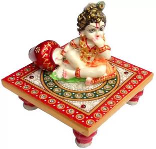 Fashion Bizz Laddu Gopal | Kanha | Krishna Idol | Thakur ji| Laddo Gopal with chowki Decorative Showpiece  -  10 cm