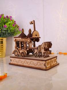 Elegant Lifestyle Mahabharat Krishna Arjun Rath 3D Miniature Wooden Chariot, Victory & Prosperity Decorative Showpiece  -  10 cm