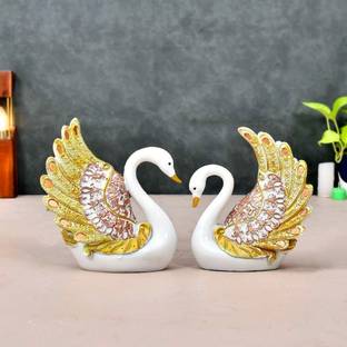 DP Crafts Swan Pair Feather Design Sculpture for Home Decor Decorative Showpiece  -  20 cm