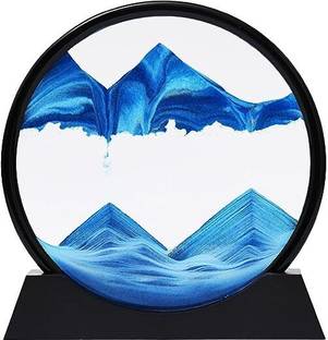 Buganda Moving Sand Art Picture Decor 3D Deep Sea Sandscape, Round Glass Frame Display Decorative Showpiece  -  5 cm