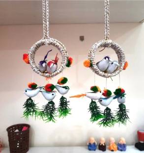 ds Birds with Hanging Nest for Home Decoration Decorative Showpiece  -  9 cm
