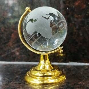 BattlePoint Rotating World Globe Crystal With Golden Stand for Office/Study Table Good Luck Decorative Showpiece  -  8 cm