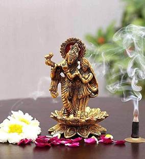 Koolwal craft Lord Radha Krishna Standing on Lotus Playing Flute Decorative Showpiece  -  13.5 cm