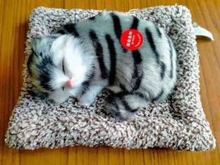 APEROL DESIGN Sleeping Cute Cat Toy for Car & Home with Activated Carbon & Meow Sound Decorative Showpiece  -  5 cm