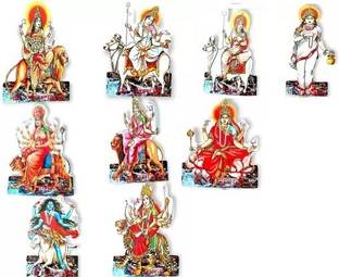 Firmus Multicolor Nav Durga Wooden MDF Set for Navratri Decoration Gifting Decorative Showpiece  -  15 cm