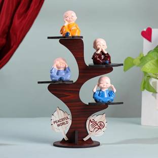 WEBELKART Decorative Adorable Buddha Monk Figurines with Wooden Stand for Peaceful Decorative Showpiece  -  31 cm